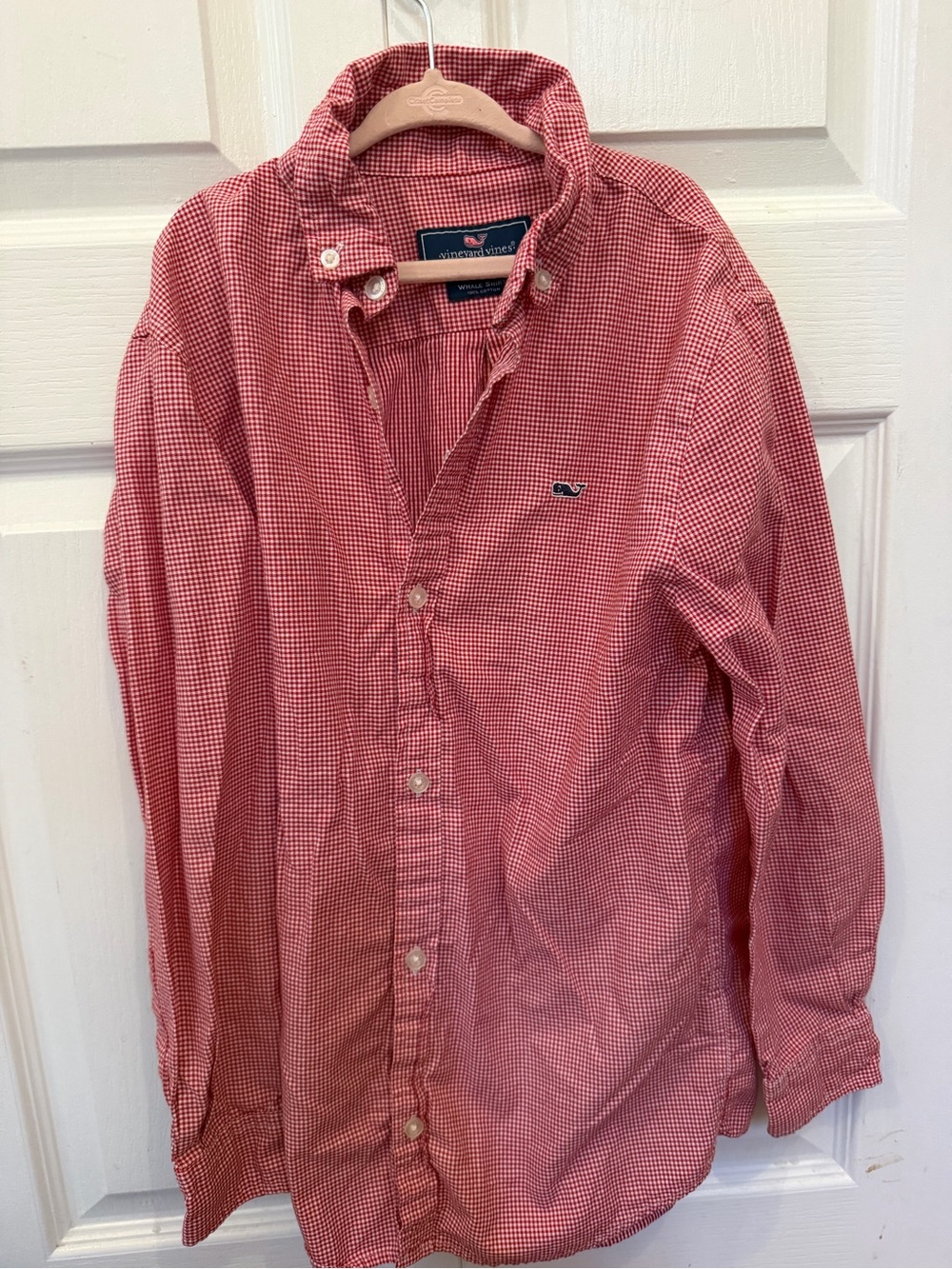 Vineyard Vines Red Gingham Button-Down Shirt boys cotton whale shirt small 8-10